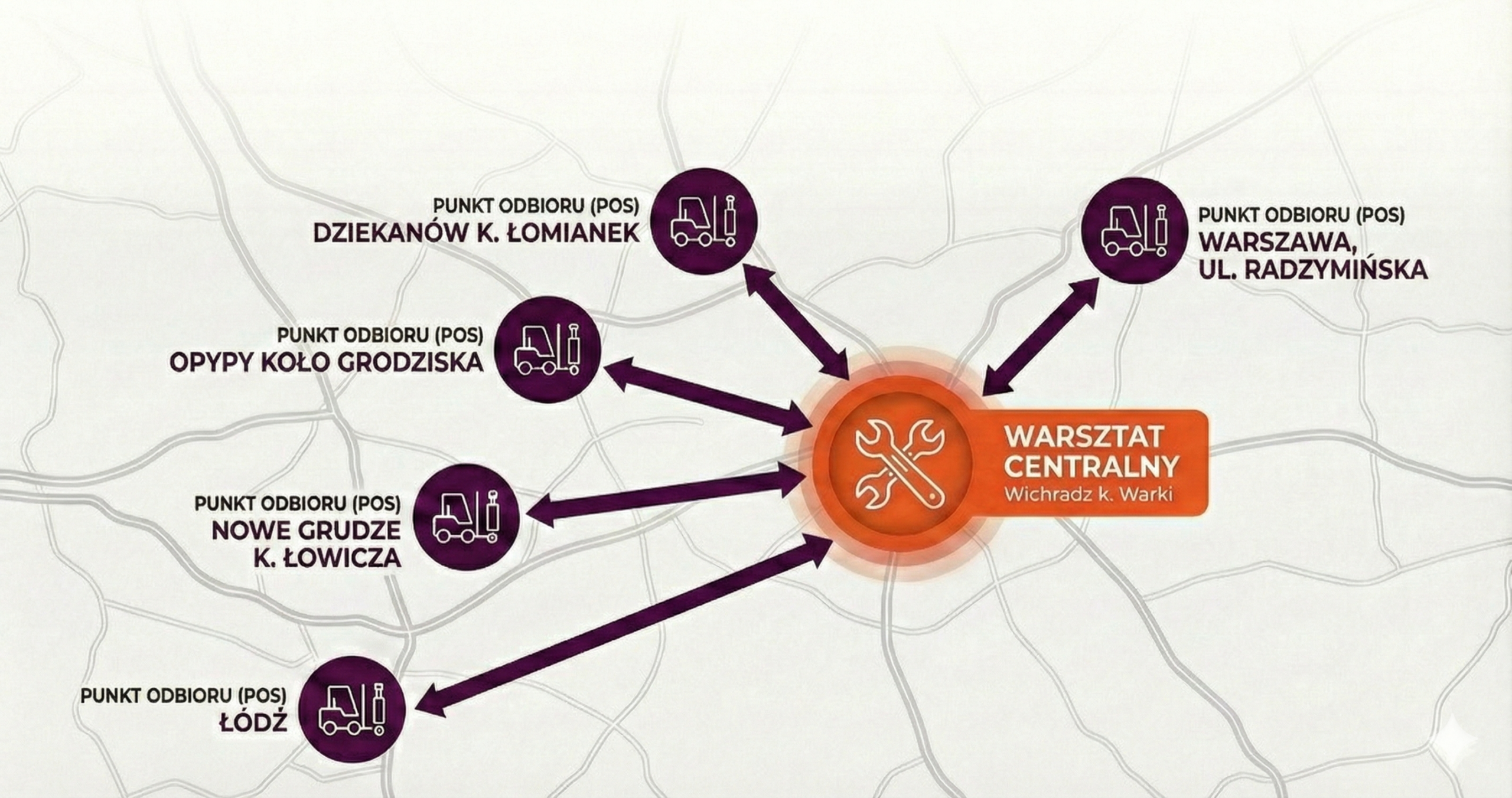Mapa sieci punktów odbioru Prus Serwis